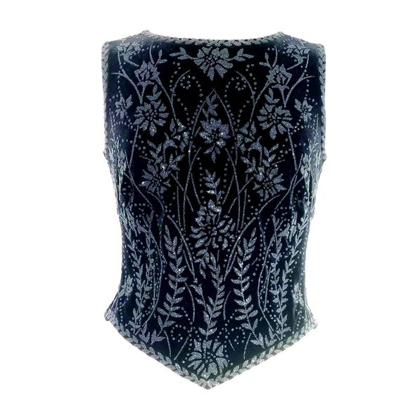 Tadashi Shoji Tops - Tadashi Shoji Black Beaded Velvet Evening Top Sz L